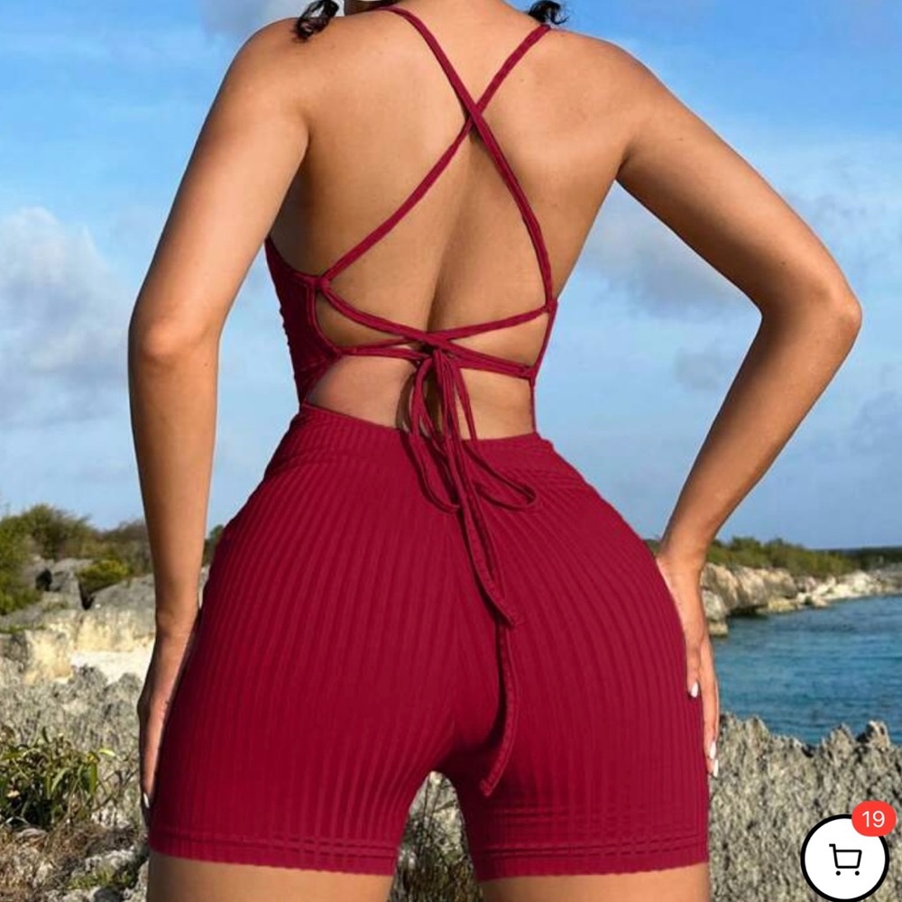 Strappy Red Backless Romper